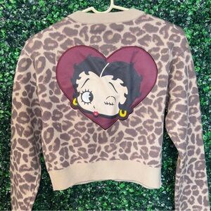 Betty Boop Tan and Brown Leopard Print Sweater